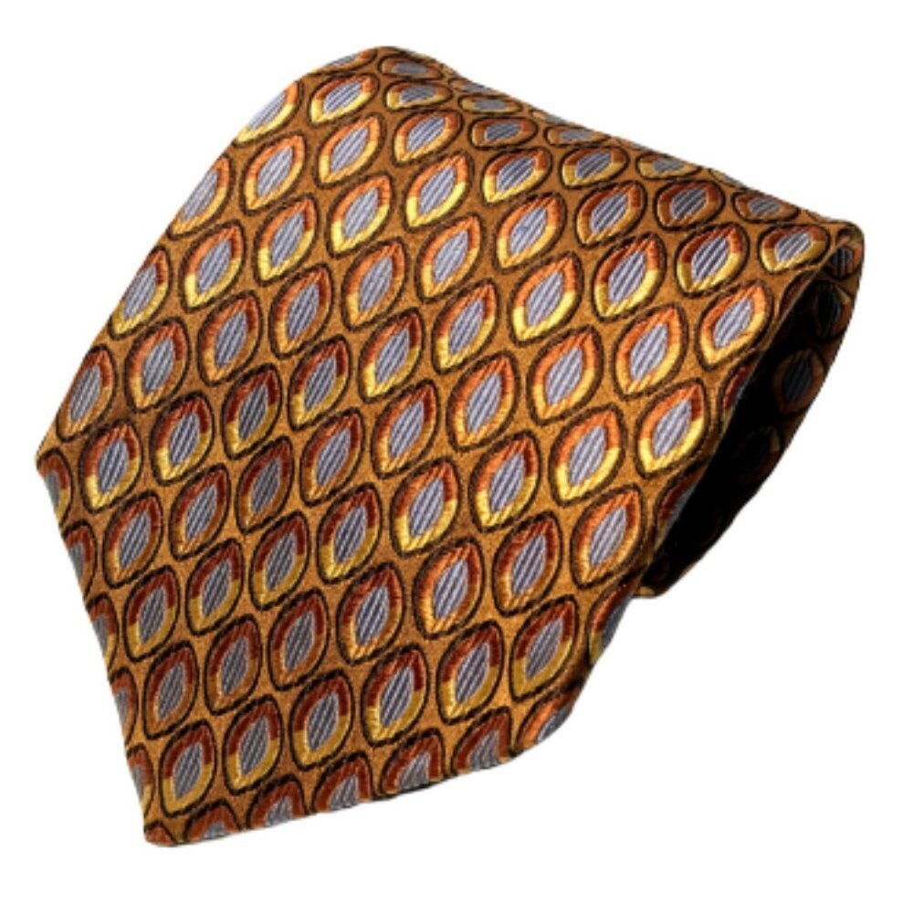 XMI Platinum Men's Necktie 100% Silk Tie Gold Geometric Medallion Wide Italy 58"